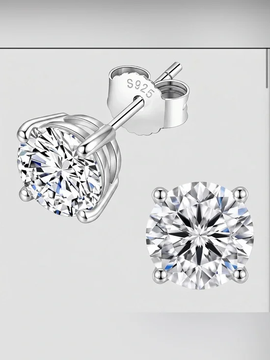 S925 Sterling Silver Clear Cubic Zirconia Stud Earrings - Classic Clear Sparkle