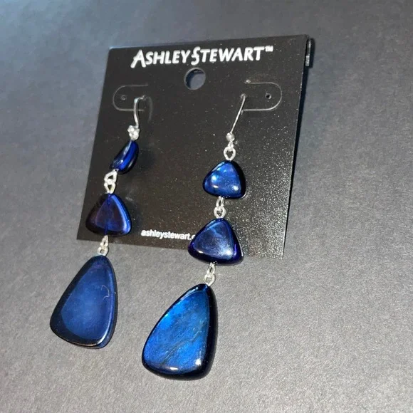 Ashley Stewart Bluing Tiered Triangular Resin Drop Earrings 765308ES Silver Tone