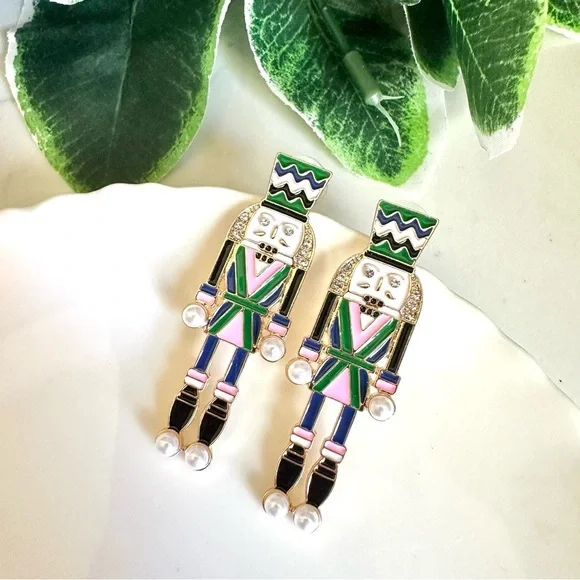 2/$30🌵 Nutcracker Soldier Earrings Holiday Winter Jewelry Christmas Green Pink