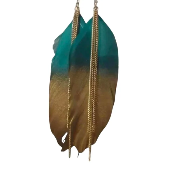 Gold Ombre Feather Drop Earrings 5 inches long Fish Hook