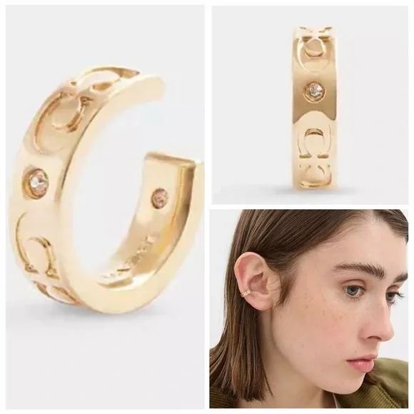 NWT Coach Signature Kissing Ear Cuff Gold