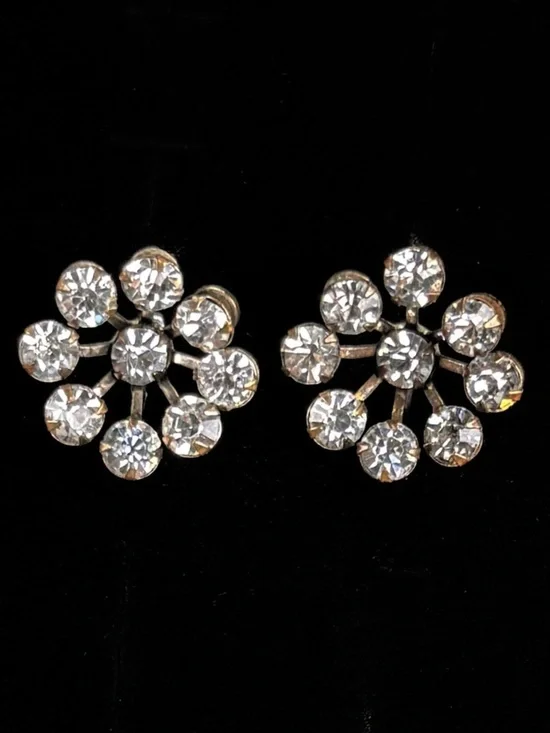 Vintage clip-on screwback bling, flower, accent earrings