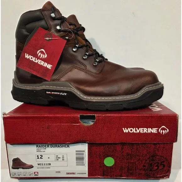 Wolverine Raider Durashock Flex Work Boots Brown Leather Size 12 M W211128 New