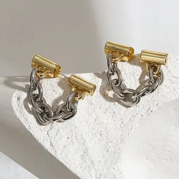 18k Gold Finish & Stainless Steel Handcrafted Earrings 1.5”