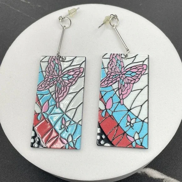 Vintage Butterfly Kanae Kocho Multicolor Graphic Fashion Cosplay Dangle Earrings