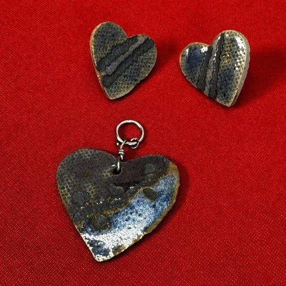Handmade Blue Heart Earrings And Matching‎ Earrings