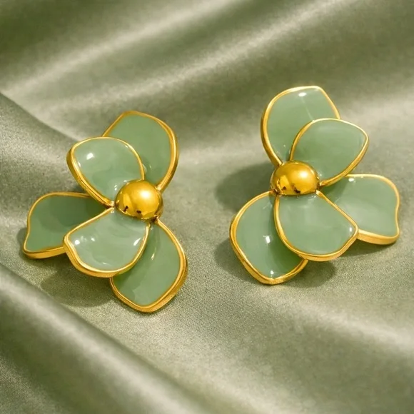 Sage Green Petal Floral Earrings