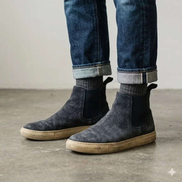 Sid Mashburn Chelsea Boots Mens 42 Navy Blue‎ Suede Made in Portugal Minimalist