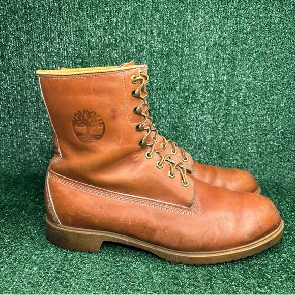 Vintage Timberland Men's Brown High Leather Boots Size 13 Wide Made in USA‎