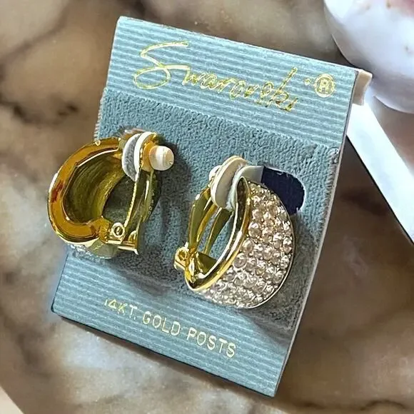 Vintage Nina Ricci Earrings Womens Gold Tone Swarovski Rhinestones 14 kt Posts