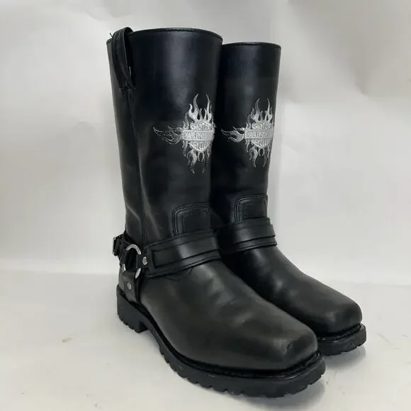 Vintage Harley-Davidson Motorcycle Flame Logo Boots “Black”