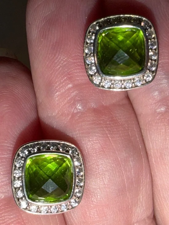 David Yurman 7MM Albion Peridot and Diamond 925 Sterling Silver Stud Earrings