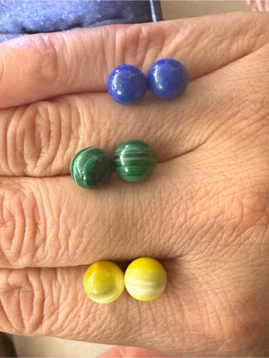 Source Unknown Blue, Green,‎ and Yellow Round Stone Stud Earrings