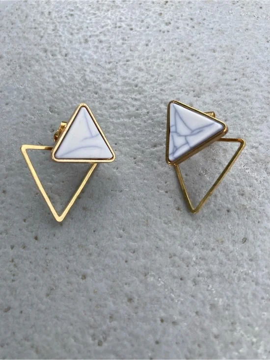 Versatile Geometric Earrings Goldtone setting Magnesite stone pierced