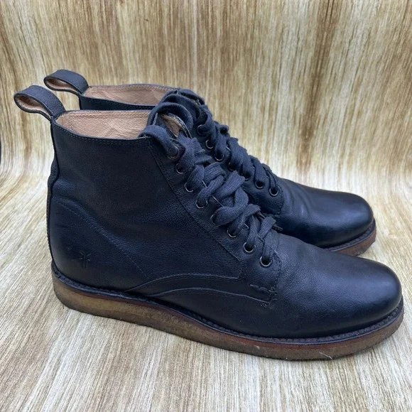 Frye Phillip Crepe‎ Boots Men's Size 9 M Black Leather Ankle Boots Shoes