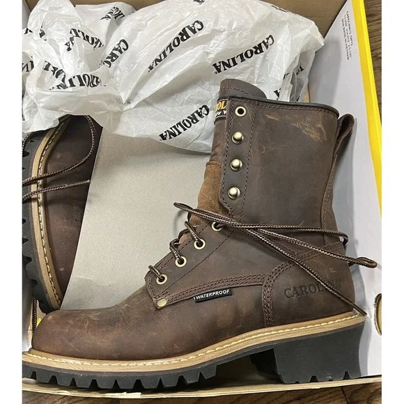 NEW Carolina Elm 8-inch Waterproof Logger Boots for Men‎ CA8821 Sz 8