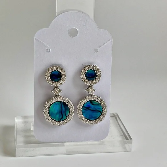 Nicky Butler White Crystal Rhinestone and Enamel Shell Dangle Silver Earring