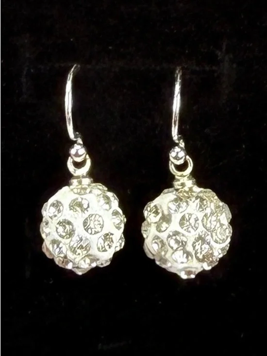 Dainty Silvertone clear bling ball drop pierced earrings