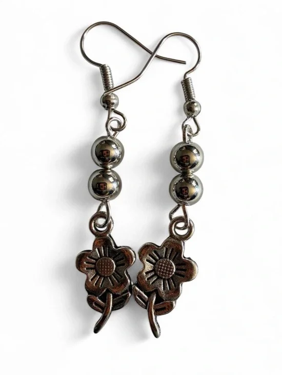 Handmade Silver Floral Drop Earrings Boho Artisan