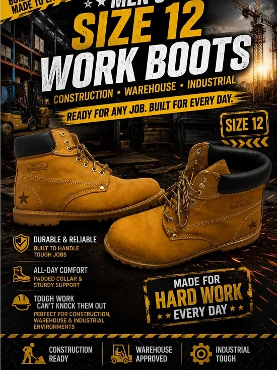 Men's Work Boots - Tan Lace-Up Industrial Boot