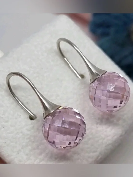 Pandora Pink Faceted Crystal Drop Earrings with Silver Hooks