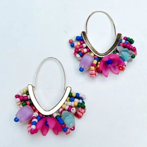beaded flower hoop earrings H3