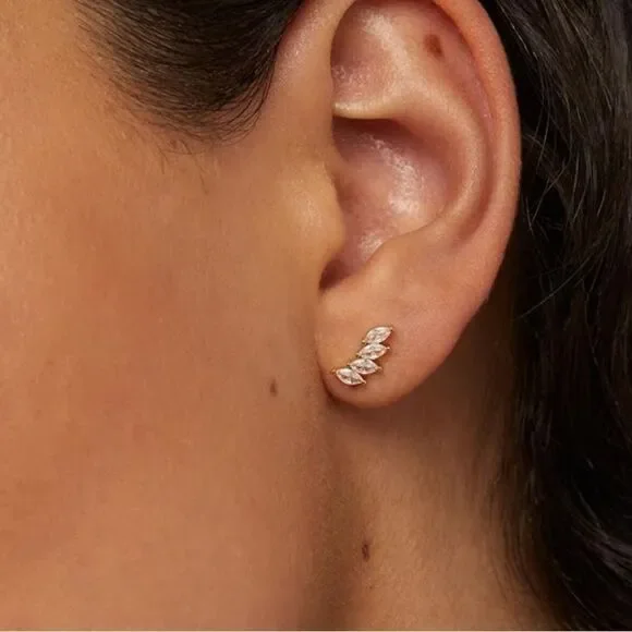 NEW 14K Gold Plated Elegant Silver Leaf Earrings