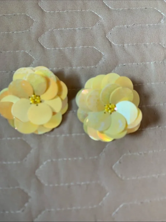 Yellow Sequin Flower Clip Earrings