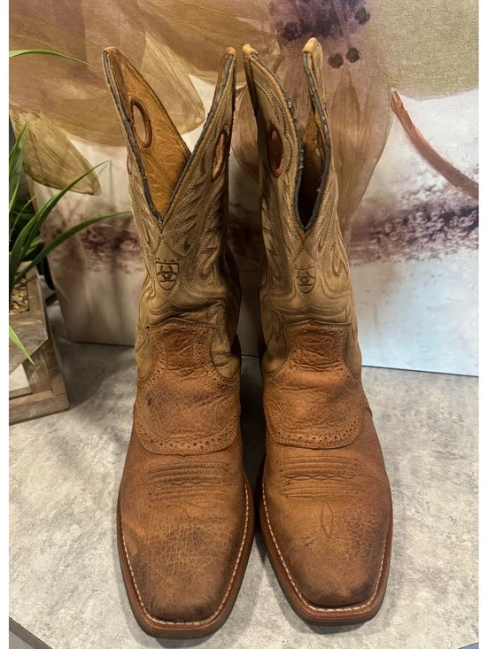 Ariat Heritage Roughstock Men's Brown Leather Square Toe Cowboy Boots Size 9.5D