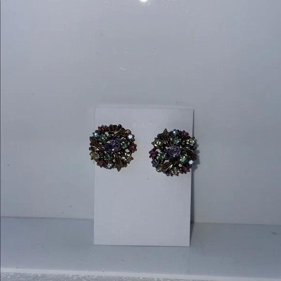 Purple and Green‎ Cluster Earrings