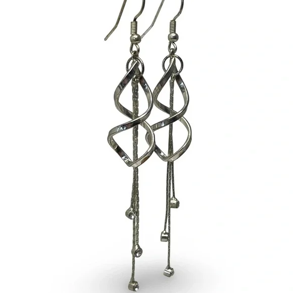 Sterling Silver Crystal Accent Spiral Dangle Earrings