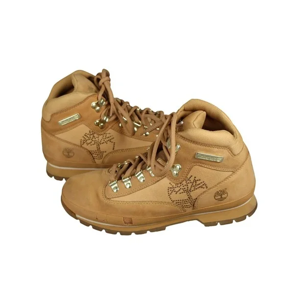 Timberland Boots Mens Size 9 Beige Combat Lace Up Nubuck Padded Lined Cushioned