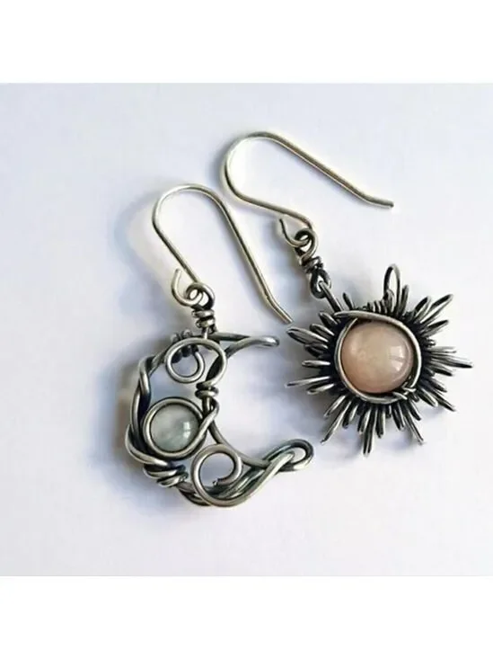 Elegant Vintage Style Sun and Moon Earrings Symbolic Harmony Boho Chic Handmade