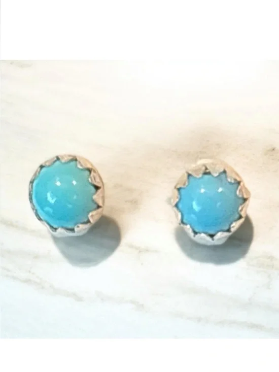 Mini Turquoise and Sterling Silver Blue Round Stud Earrings