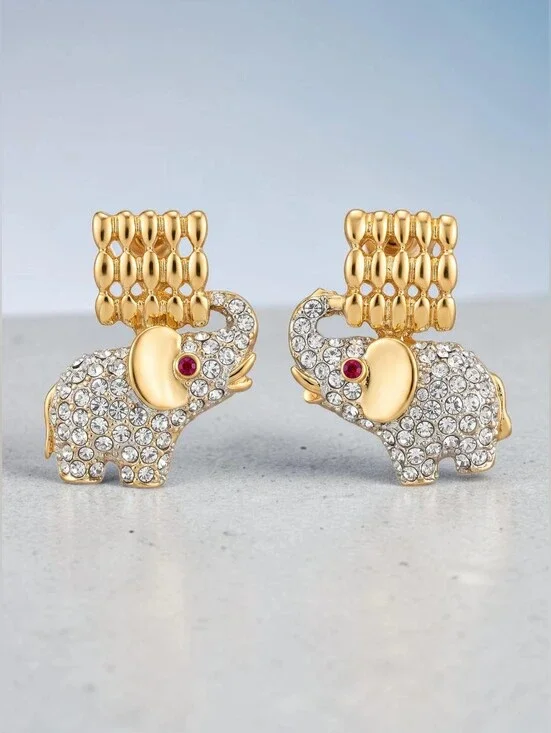 Elephant Gold & Crystal Stud Earrings