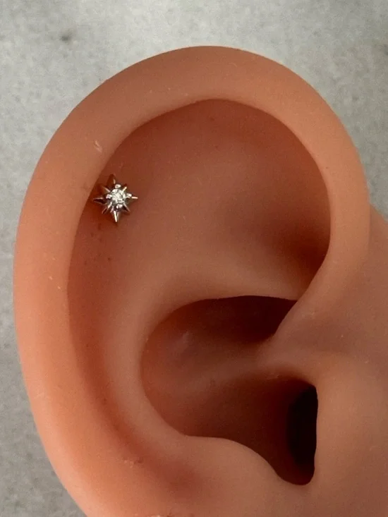 Silver Crystal Star Burst Cartilage Earring   Brand New