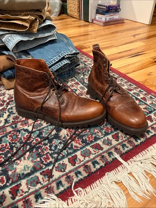 Men's Brown Leather Lace-Up Work Boots Patina