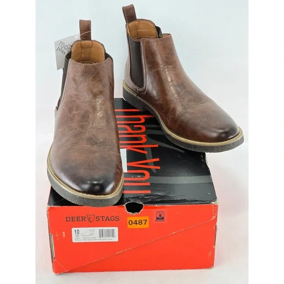 Deer Stags Rockland Chelsea Boots Mens 10W Brown Slip On Memory Foam -Excellent