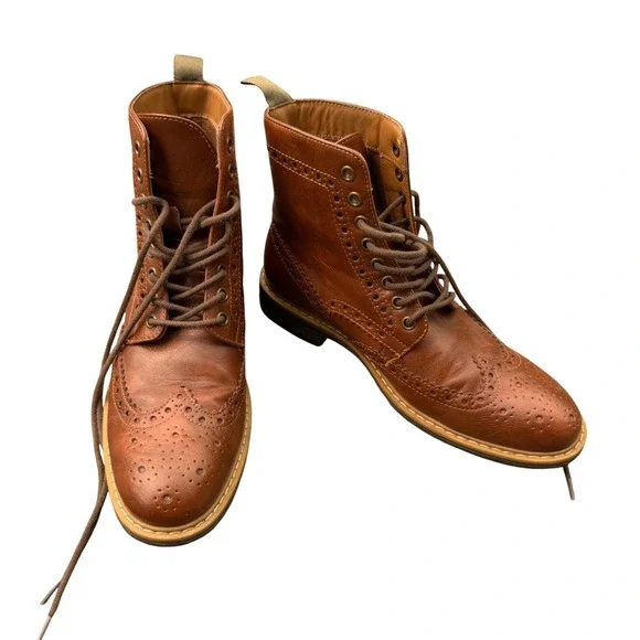 Steve Madden M-Fence Brown Wingtip Combat Boots Mens 7.5 Brogue Lace Up