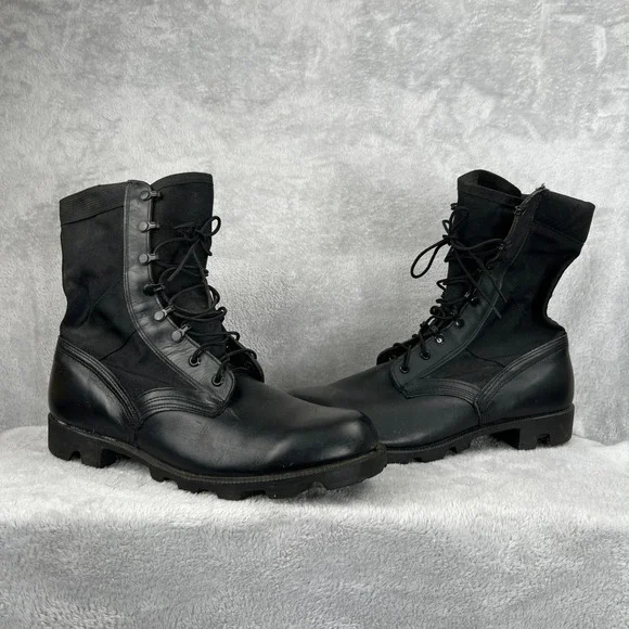 VTG 1997 US Military Combat Boots 12W Black Leather Canvas Lug Sole Mens