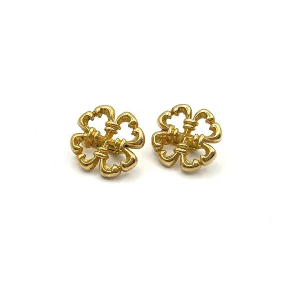 Sarah Coventry Vintage Gold Tone Openwork Quatrefoil Clip On Earrings Floral‎
