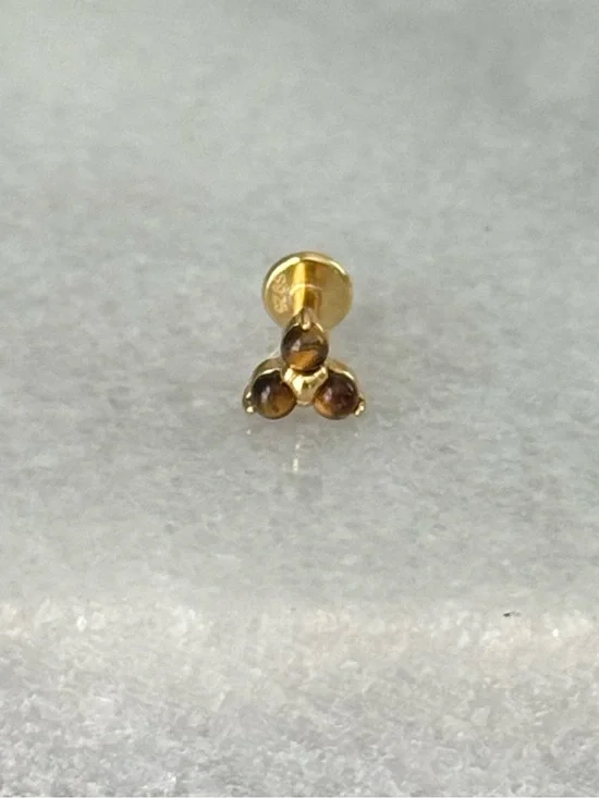 Gold Tiger Eye Three Prong Flower Cartilage Earring   Brand New