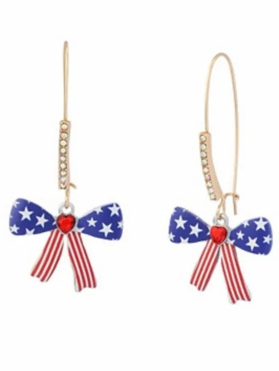 💙▪️Betsey Johnson ▪️Americana Patriotic Bow  Shephard Hook Drop Earring