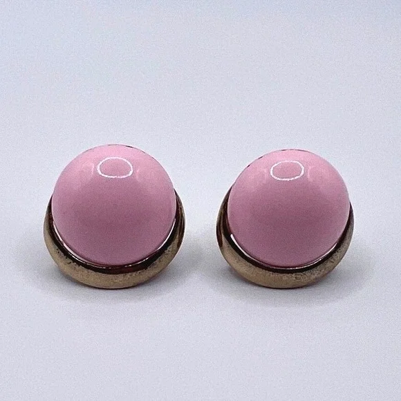 Bergere Clip On Earrings Womens OS Pink Good Vintage Gold Tone Dome Statement