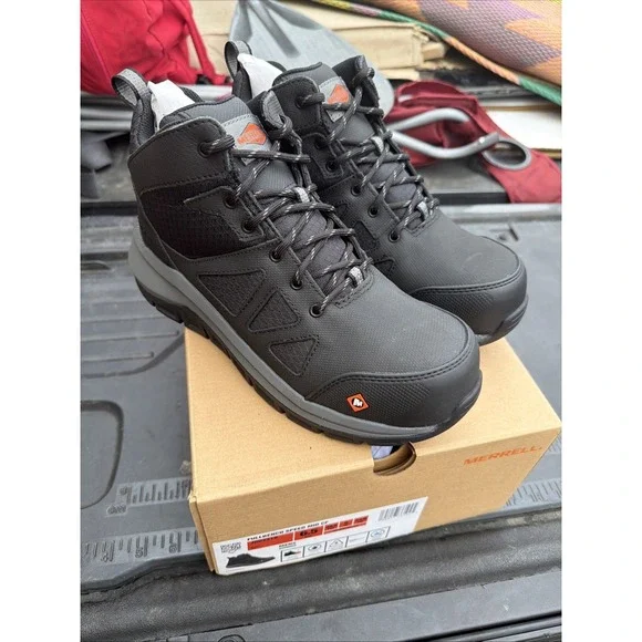New Merrell Mens Size 6.5 Fullbench Speed Mid CF Black Work & Safety Boots  EH