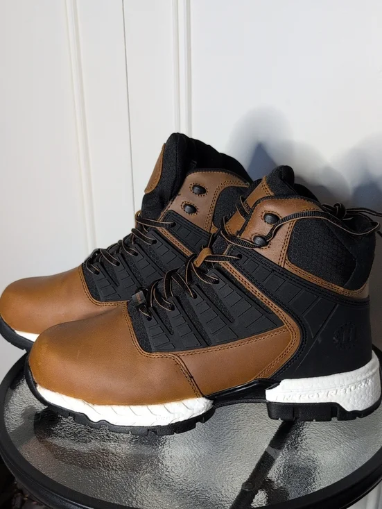 Hytest Brown and Black Men's High-Top Work Boots 12