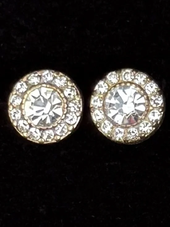 Vintage aged Goldtone bling Stud Pierced Earrings
