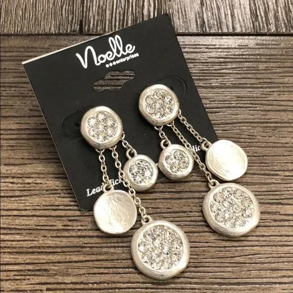 NWT Noelle Silvertone Discs with Rhinestones
