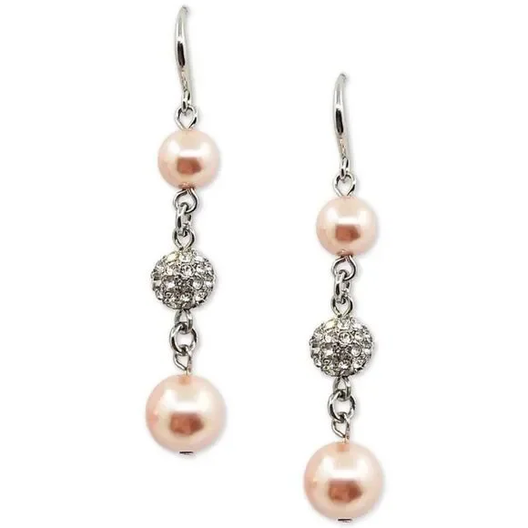 Charter Club Silver-Tone Pavé Fireball & Colored Faux Pearl Drop Earrings NWT