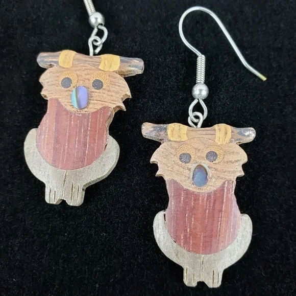 Koala Bear Mixed Wooden Pieced Opal Nose Earrings